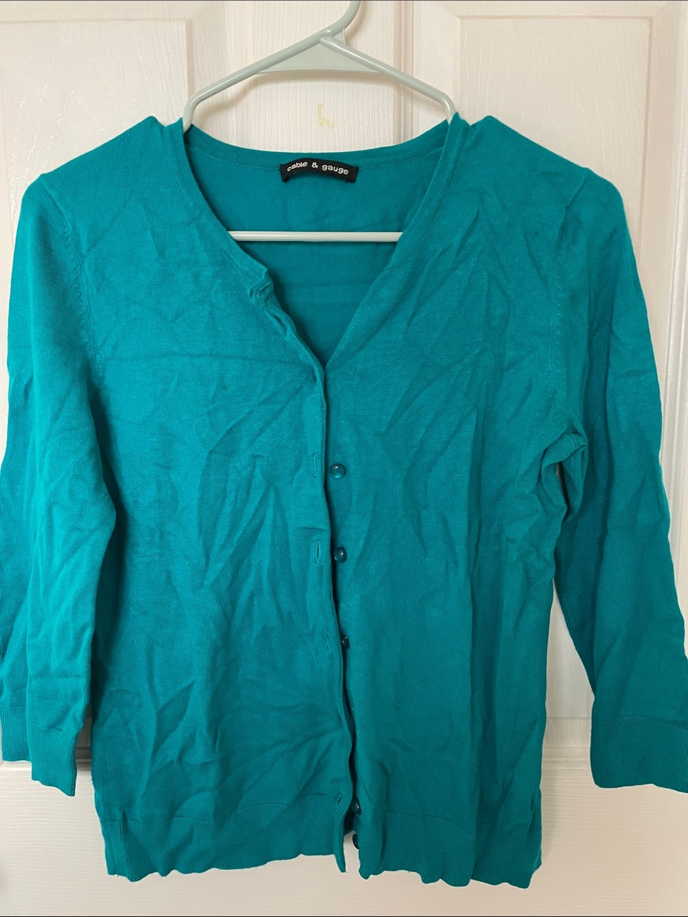Cable & Gauge Teal Button-Front Knit Top